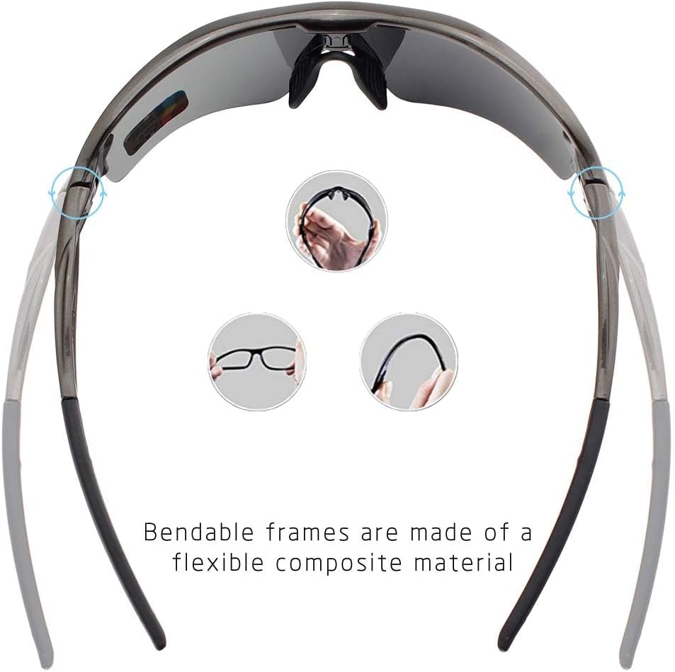 BangLong Polarized Sports Sunglasses Cycling Sun Glasses for Men Women with 5 Interchangeable Lenes for Running Baseball Golf
