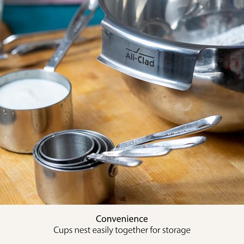 All-Clad Kitchen Accessories Stainless Steel Measuring Cup Set 5 Piece Cookware, Pots and Pans, Dishwasher Safe Silver