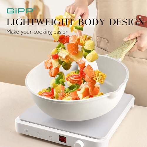 GiPP Pots and Pans Set Non Stick - 14 Pcs White Granite Kitchen Cookware Sets Nonstick Induction Cookware Cooking Pan Set with Frying Pans, Saucepans and Silicone Utensils, PFOS & PFOA Free