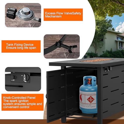 Walsunny 43 inch Outdoor Propane Fire Pit 50,000 BTU Gas Fire Pit Table with Lid, Waterproof Cover, Rectangle Gas Firepit Table for Garden/Patio, CSA Certification