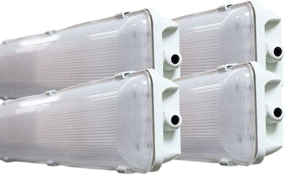 4 FT 6500K 72W LED Vapor Tight Lights | Commercial Indoor/Outdoor Hardwired IP65 Waterproof Fixtures | 8000 Lumens | Detachable LED Strips (4-Pack)