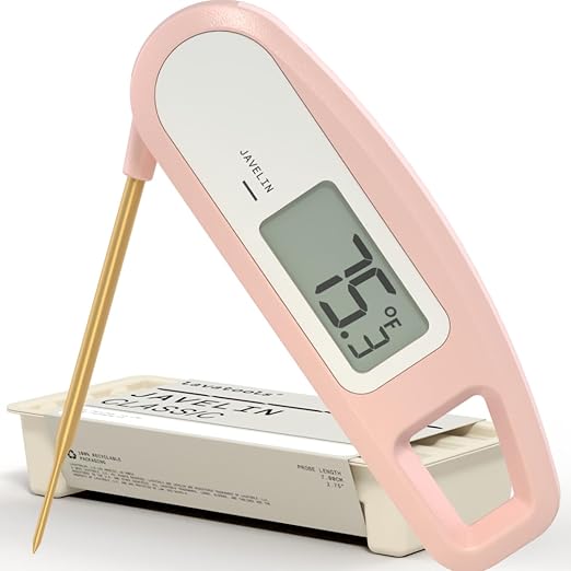 Lavatools Javelin® Ultra-Fast 3-Second Digital Instant Read Meat Thermometer for Grill and Cooking, 2.75" Probe, Compact Foldable Design, Large Display, IP65 Water Resistant, NSF Certified – Rhubarb