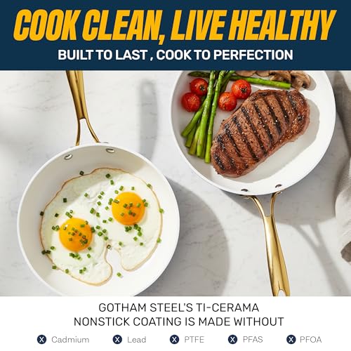 Gotham Steel 12 Pc Ceramic Cookware Set Nonstick, Ceramic Pots and Pans Set Non Stick with Steamer for Cooking, Non Toxic PFOA PFOS Free, Premium Stay Cool Handles, Oven & Dishwasher Safe