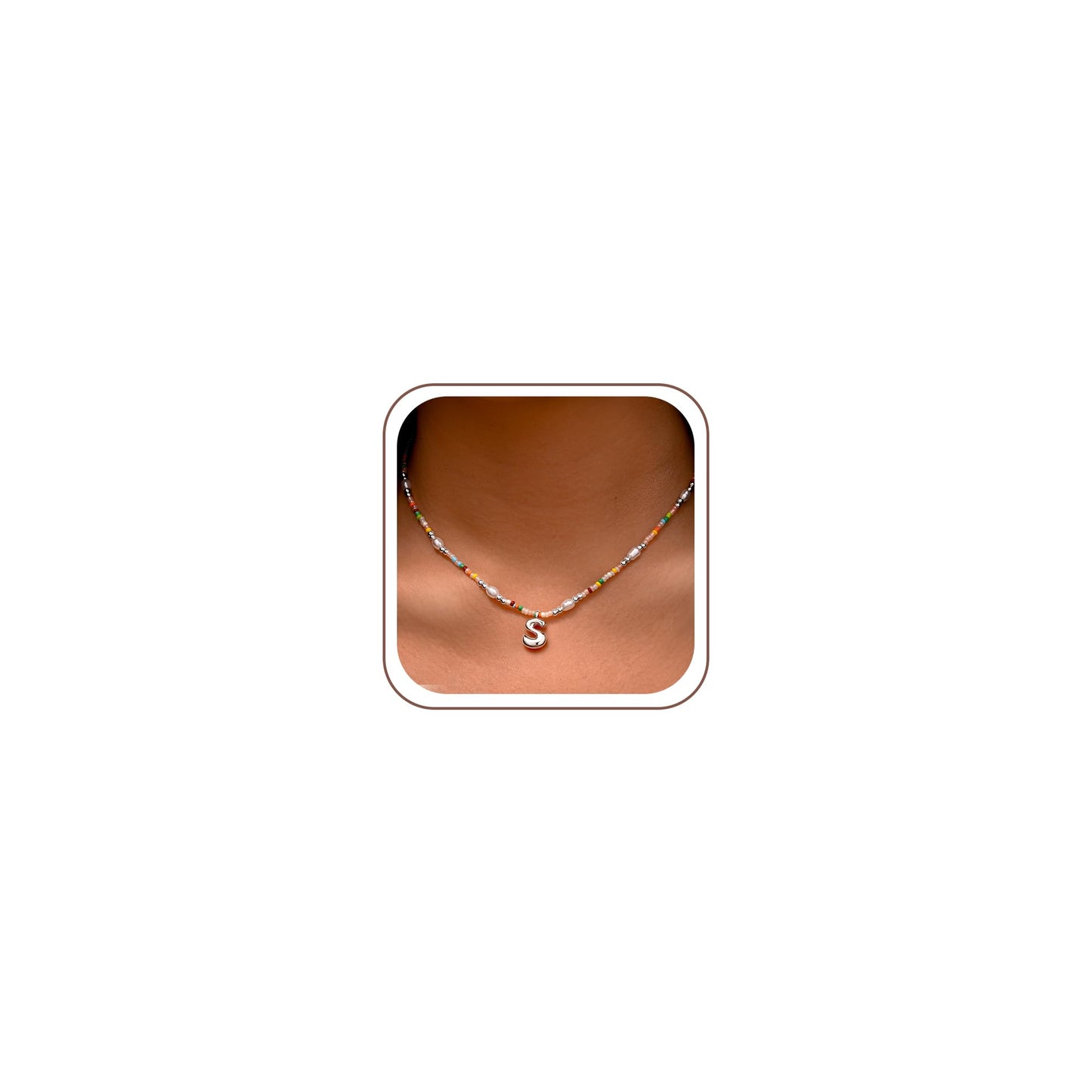 Ritach Initial Necklaces for Women Jewelry - Beaded Necklace Colorful Initial Necklaces for Women Letter S Necklaces Silver Necklace for Girls Gifts Summer Beach Jewelry
