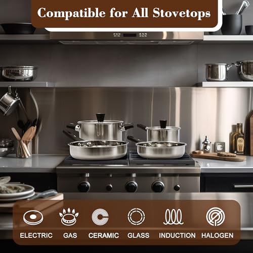 6-Piece Stainless Steel Pots and Pans Set, Kitchen Cookware Set with Stay-Cool Handles Compatible with Gas, Electric & Induction, Dishwasher Safe, Non-Toxic & Durable for Everyday Cooking