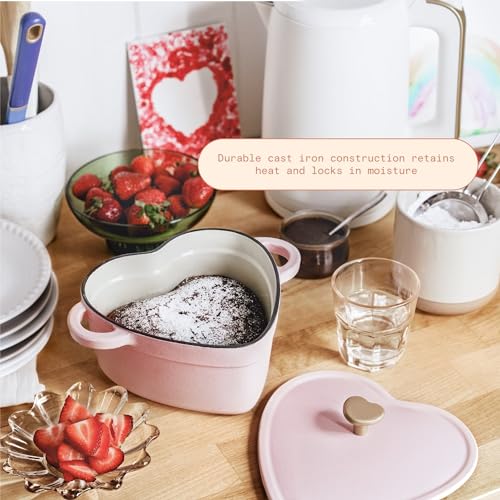 Beautiful 2-Quart Cast Iron Heart Dutch Oven, Pink Champagne, Drew Barrymore