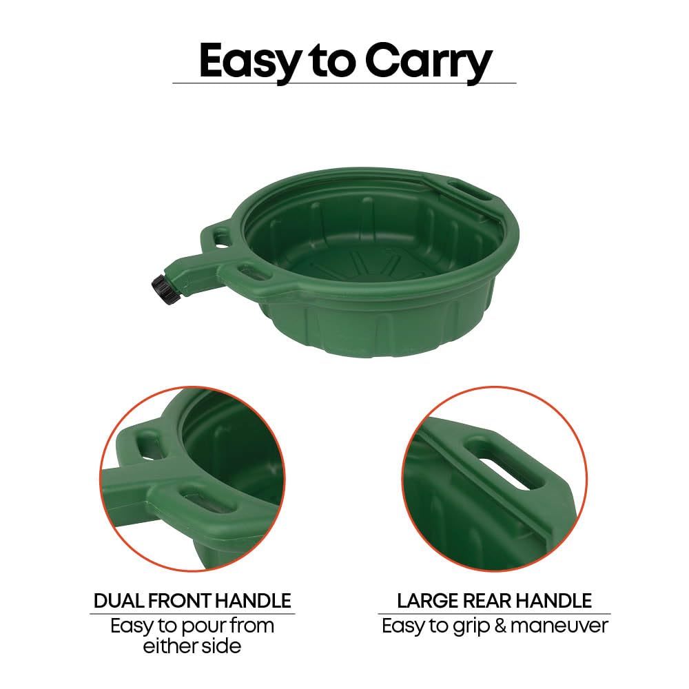 Groz 41961 4.25 Gallon Antifreeze Drain Pan - with Spout Cap, Durable HDPE Construction, Spill-Proof Design for Auto Shops and Garages, Green Color