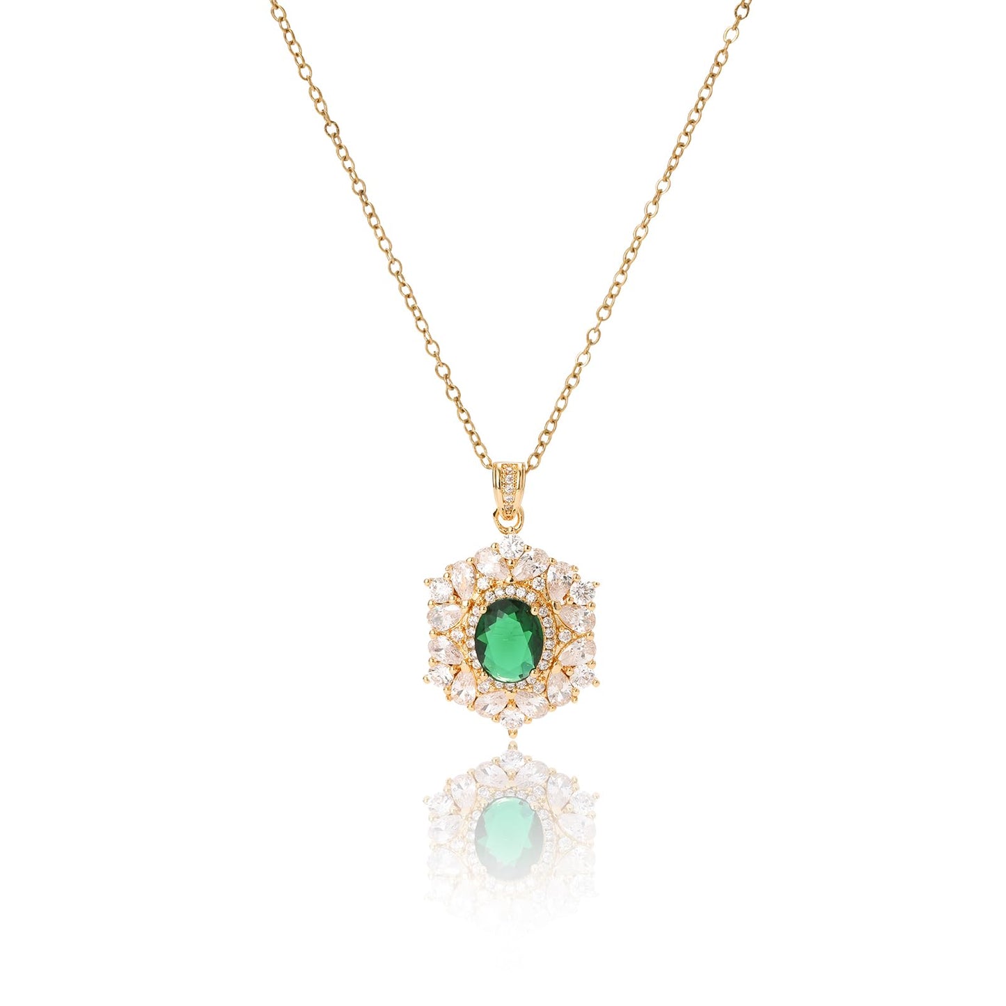 Green Baroque Emerald Necklaces for Women-Gold Plated May Birthstone Healing Crystal Necklace For Valentines Day Mother's Day Christmas Birthday Gifts