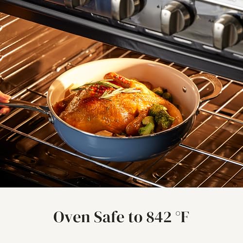 Redchef Ceramic Nonstick Cookware Set,14pcs Pots and Pans Set Non Stick,Induction Cookware with Stainless Steel Handle,Non Toxic Kitchen Cooking Set,Dishwasher & Oven Safe,PFAS PFOA & PTFE Free（Blue）