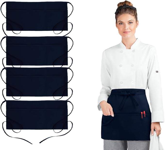 Avalon Kitchen Server Aprons with 3 Pockets, 100% Polyester Waist Apron with Pockets, 24x12 Inche Waitress Apron with Pockets
