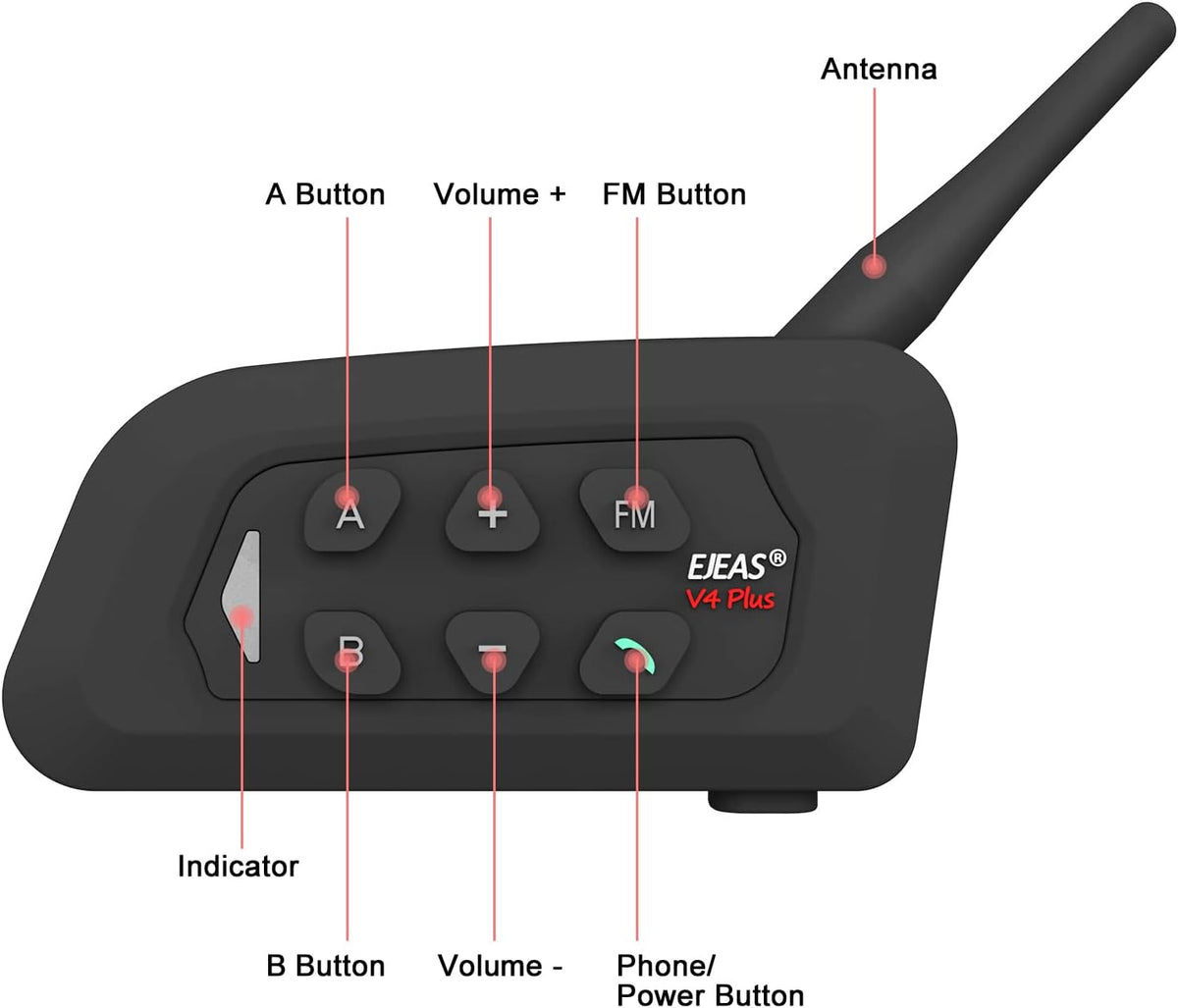 MIMIRACLE V4 Plus Motorcycle Helmet Bluetooth Intercom Headset, Up to 4 Riders 1500M IP65 Waterproof Motorbike Communication System for Skiing/ATV/Off Road -1 Pack