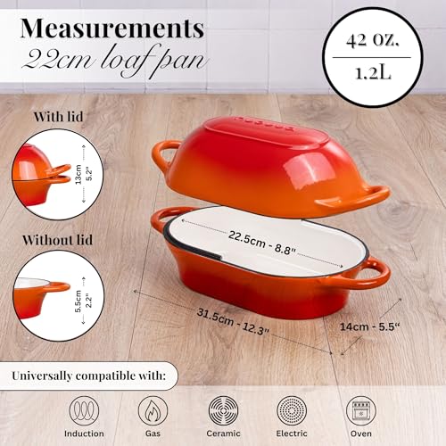 Dutch Oven For Sourdough Bread Baking – Enamelled Cast Iron Bread Loaf Pot – Oven Safe Non Stick Bread Pot – Rectangular, Orange, 24cm x 16cm – by Nuovva