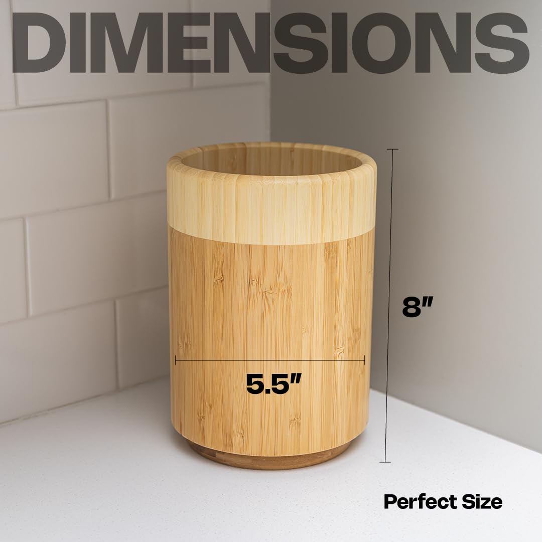 Samma Bamboo Kitchen Utensil Holder - Space-saving Countertop Utensil Organizer - Rotating Wooden Utensil Crock