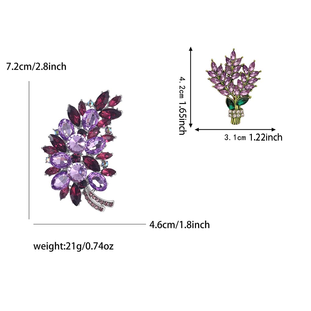 Yaximhozz 2pcs Rhinestone Brooch Pin for Women Dress Elegant Stylish Crystal Brooches Fashion Accessories Pins Lapel Boutonniere Ideas Wedding Christmas Birthday Jewelry Easter Gift (23 Purple flowers)