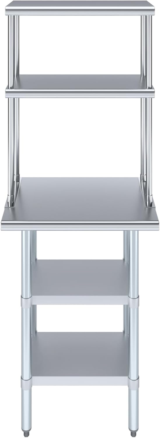 Amgood Stainless Steel Work Table with 2 Shelves | Metal Kitchen Prep Table & Shelving Combo (18" x 24" Table with 2 Shelves + 12" Overshelf)