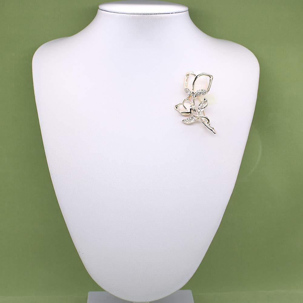 Created Crystal Brooch Crystal Rhinestone Rose Flower Fashion Pin Gift Women Girls Rose Gold (Gold White Crystal Brooch)