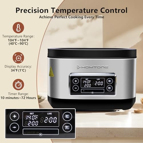 Homtone Sous Vide Cooker, 8 Quart All-in-One Design with Precise Temperature Control, 3D Water Circulation, Easy Setup 1000W for Steak Chicken Meal Prep