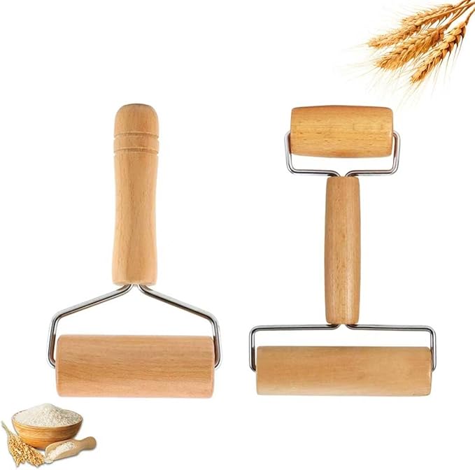 Small Wooden Rolling Pin for Dough Mini Dough Roller with Double Handles Non Stick Pizza Rolling Pin for Baking Pastry Tortilla Cookie Dumpling(2PCS)
