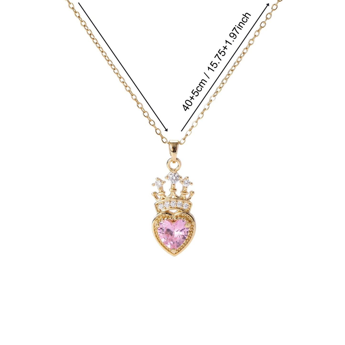 crataly Crown Rose Quartz Necklace-Gold Plated Heart Necklace For Women October Birthstone Jewelry For Valentine's Day Mother's Day Christmas Birthday Gifts