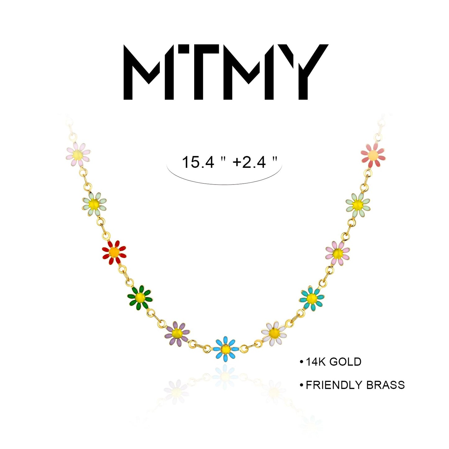 MTMY Gold Choker Necklace,14K Gold Plated Dainty Chain Choker Necklace Delicate Fashion Jewelry Gift for Women(colorful daisies)