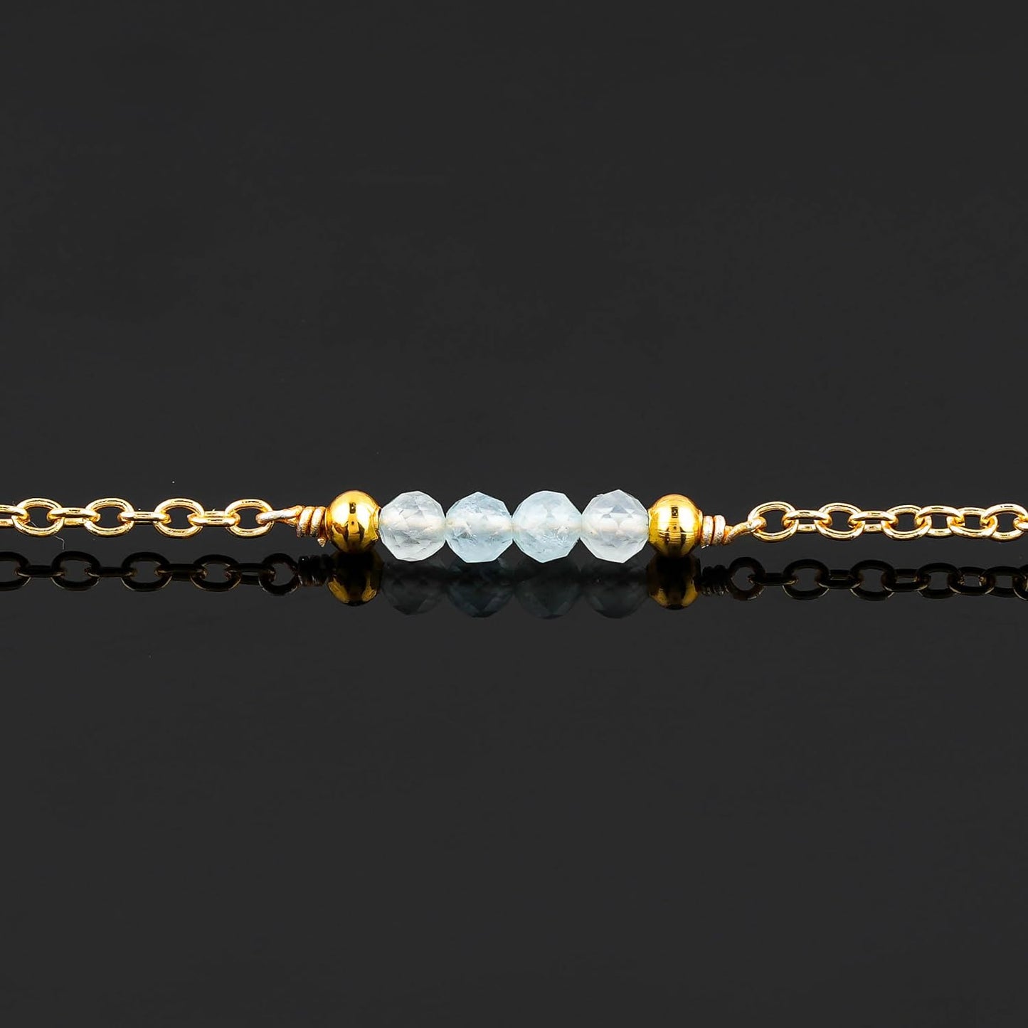CRYSTALINES Natural Aquamarine Gemstone Beads, Handmade Station Dangle Star Charms Anklet, 14K Gold Plated, Adjustable Fashion Boho Jewelry for Women, Healing Crystals, Christmas Gift