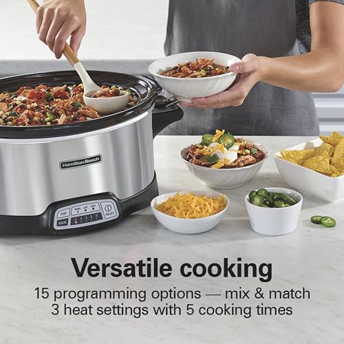 Hamilton Beach Programmable Stay or Go® Slow Cooker, 7 Quart Capacity, Includes 20 oz. Party Dipper Food Warmer, Silver, R33477 (Renewed)