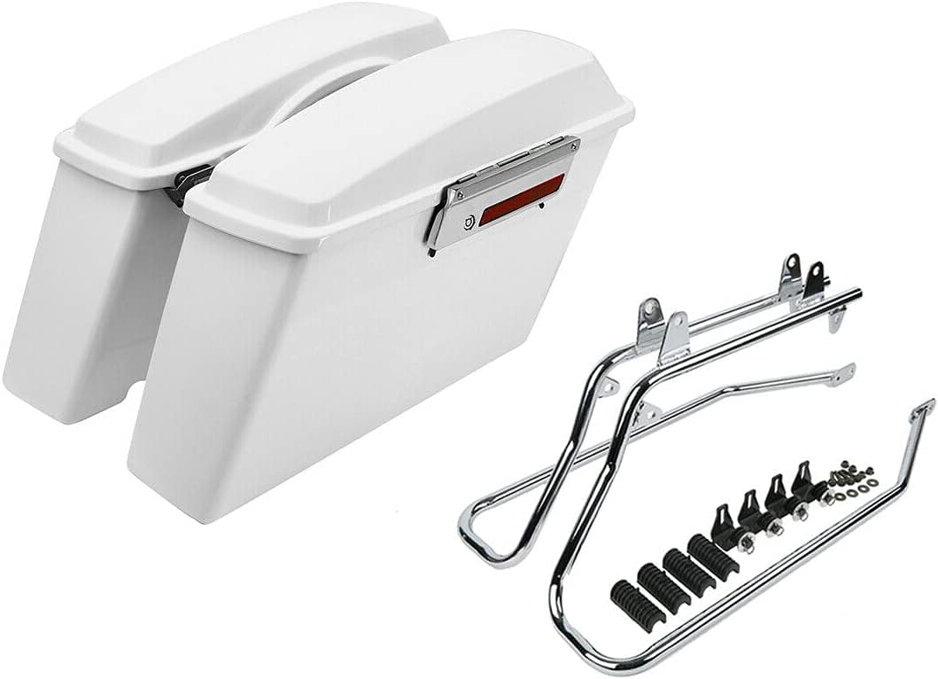 XFMT White Hard Saddlebags Saddle Bags Trunk W/Chrome Conversion Brackets For Harley Softail Heritage Classic Deluxe 1984-2017