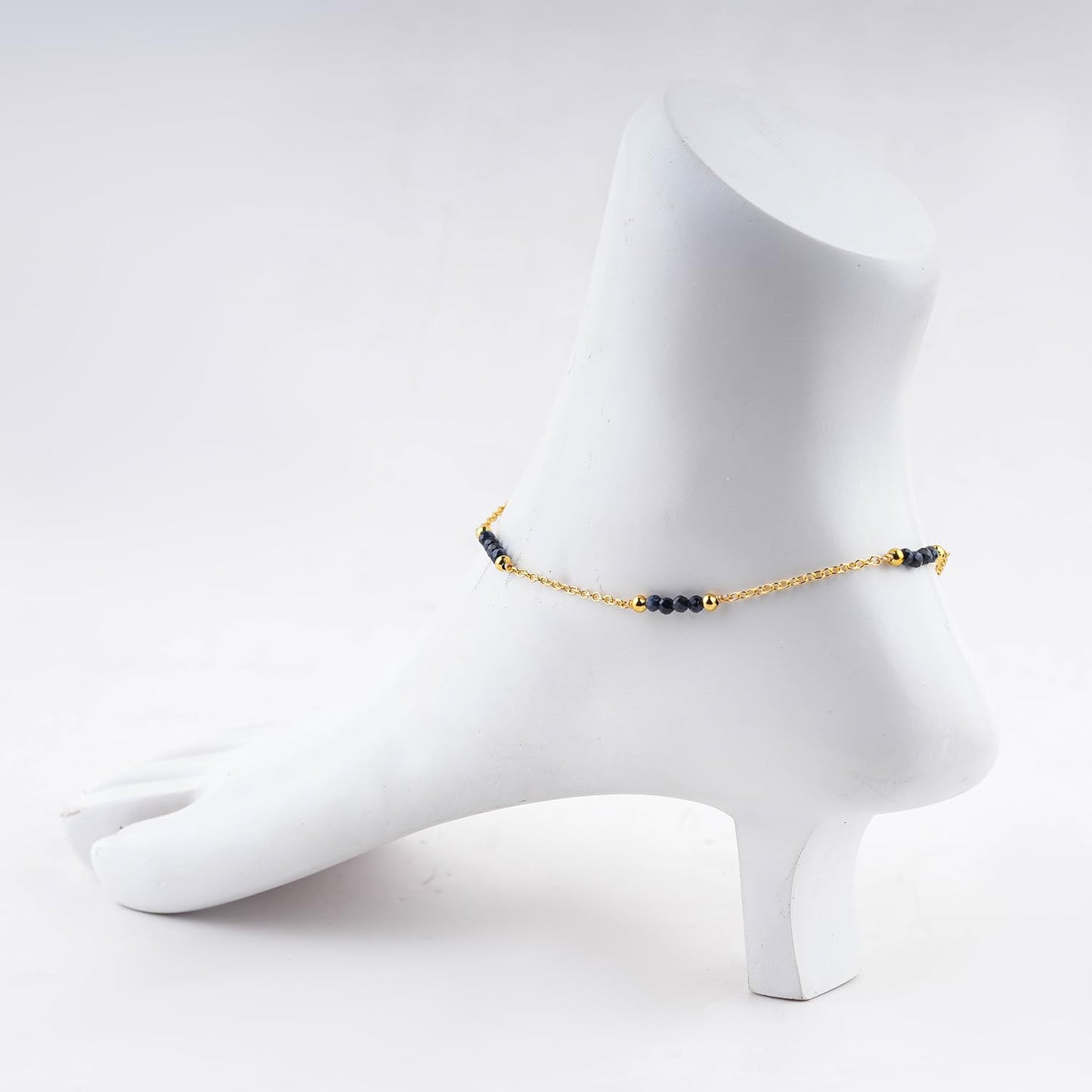 CRYSTALINES Natural Blue Sapphire Gemstone Beads, Handmade Station Dangle Star Charms Anklet, 14K Gold Plated, Adjustable Fashion Boho Jewelry for Women, Healing Crystals, Christmas Gift