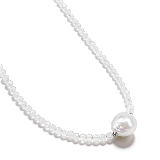 GEMTAL Single Pearl Choker Pendant Necklaces for Women, Natural Gemstone Womens Moonstone Crystal Choker Necklace, Dainty Round Freshwater Pearl Handmade Jewelry Gift Women Birthday Bridesmaids Anniversary(Moonstone, 18")