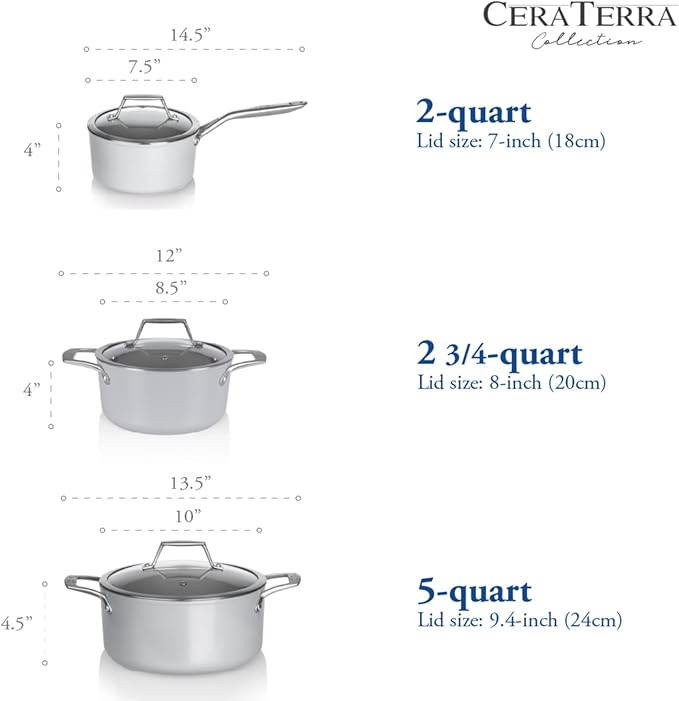 TECHEF - CeraTerra Collection, 5-quart Ceramic Nonstick Soup Pot with Glass Lid (PFAS, PTFE, and PFOA Free), Made in Korea (5-quart)