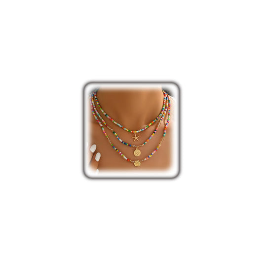GIGB PBDK Colorful Beaded Choker Necklaces for Women Boho Starfish Stackable Necklaces Multicolor Bead Necklace Set Trendy Festival Jewelry Beach Accessories (Colorful2)