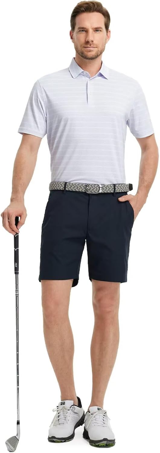 M MAELREG Golf Shirts for Men Short Sleeve Dry Fit Casual Striped Performance Moisture Wicking Collared Mens Polo Shirts