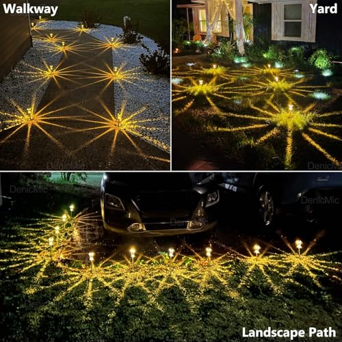 DenicMic Solar Lights Outdoor 10 Pack Waterproof 3000K Warm White LED Stainless Steel Stake Outside Lights for Yard Pathway Garden Driveway Walkway Landscape Path Lighting
