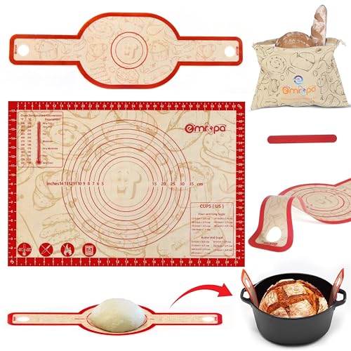 3 PCS Silicone Bread Sling & Silicone Baking Mat, Non-Stick Reusable Bread Making Tools and Sourdough Bread Baking Supplies, Pastry Mat Set With Long Handles, Sourdough Kit for Dutch Oven