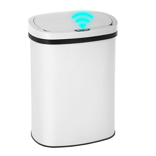 PayLessHere | 13 Gallon Stainless Steel Trash Can | White | Automatic Touchless Lid with Motion Sensor | Kitchen Garbage Can with Waterproof Design | for Home, Office, Bathroom | Pack of 1