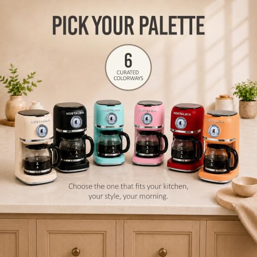 Nostalgia Classic Retro 10 Cup Coffee Maker - One-Touch Drip Brew, Reusable Filter - Anti-Drip, Auto Shutoff, & Time Display - Dishwasher Safe 50 oz Carafe - Black