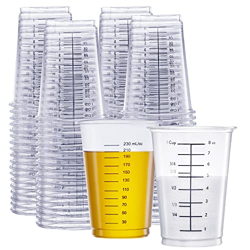 GUSTO 10 oz Clear Plastic Measuring Cups [25 Count] Disposable Multipurpose Cups for Baking, Cooking, Resin & Mixing (Formerly Comfy Package)