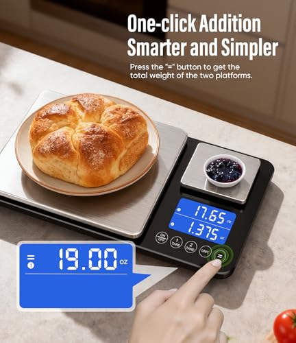 Digital Dual Platform Kitchen Scale, 33 lb Large & 1.1 lb Mini Food Scale with Dual-Line LCD Display, Stainless Steel, High Precision for Baking, Cooking, and Meal Prep