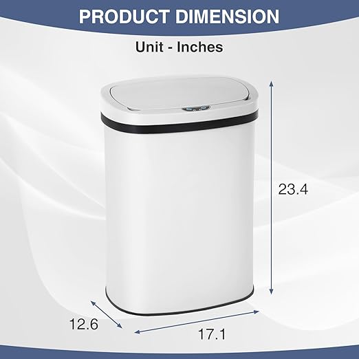 PayLessHere | 13 Gallon Stainless Steel Trash Can | White | Automatic Touchless Lid with Motion Sensor | Kitchen Garbage Can with Waterproof Design | for Home, Office, Bathroom | Pack of 1