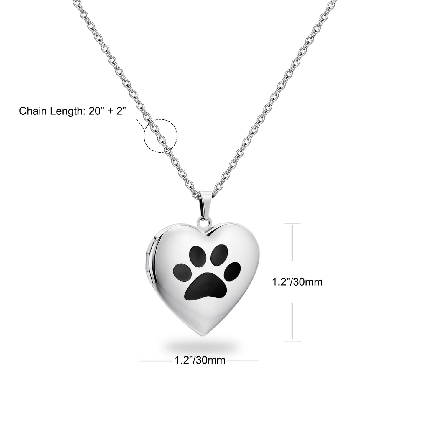 PHOCKSIN Silver Love Heart Locket Dog Paw Print Locket Necklace For Women Dog Memorial Locket Necklace That Hold Pictures