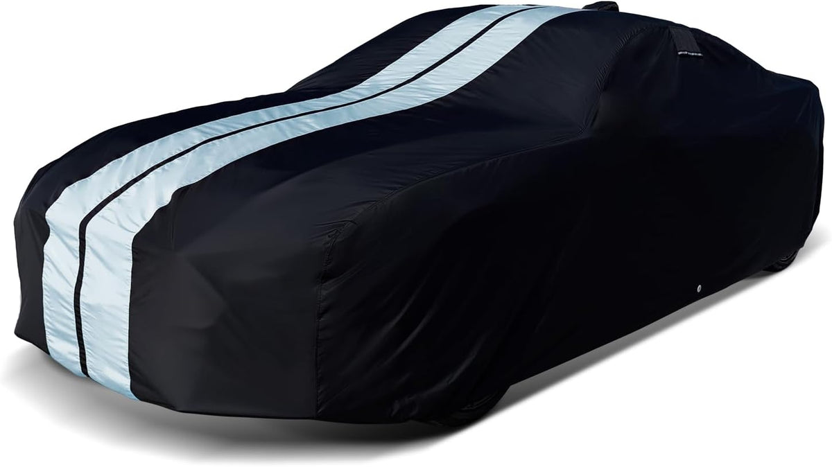 iCarCover Custom SUV Cover for Pontiac Trans AM (1969-1973) Waterproof All-Weather Rain Snow UV Sun Protector Full Exterior Indoor Outdoor Car Cover (Stripe - Black/Gray)