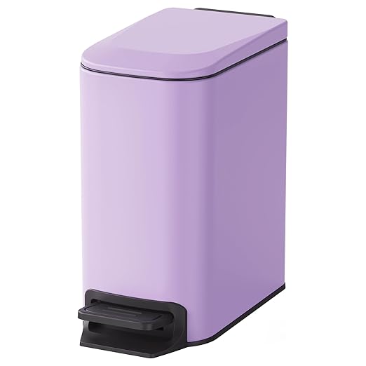 Cesun Small Bathroom Trash Can with Lid Soft Close, Step Pedal, 6 Liter / 1.6 Gallon Stainless Steel Garbage Can with Removable Inner Bucket, Anti-Fingerprint Finish (Purple)