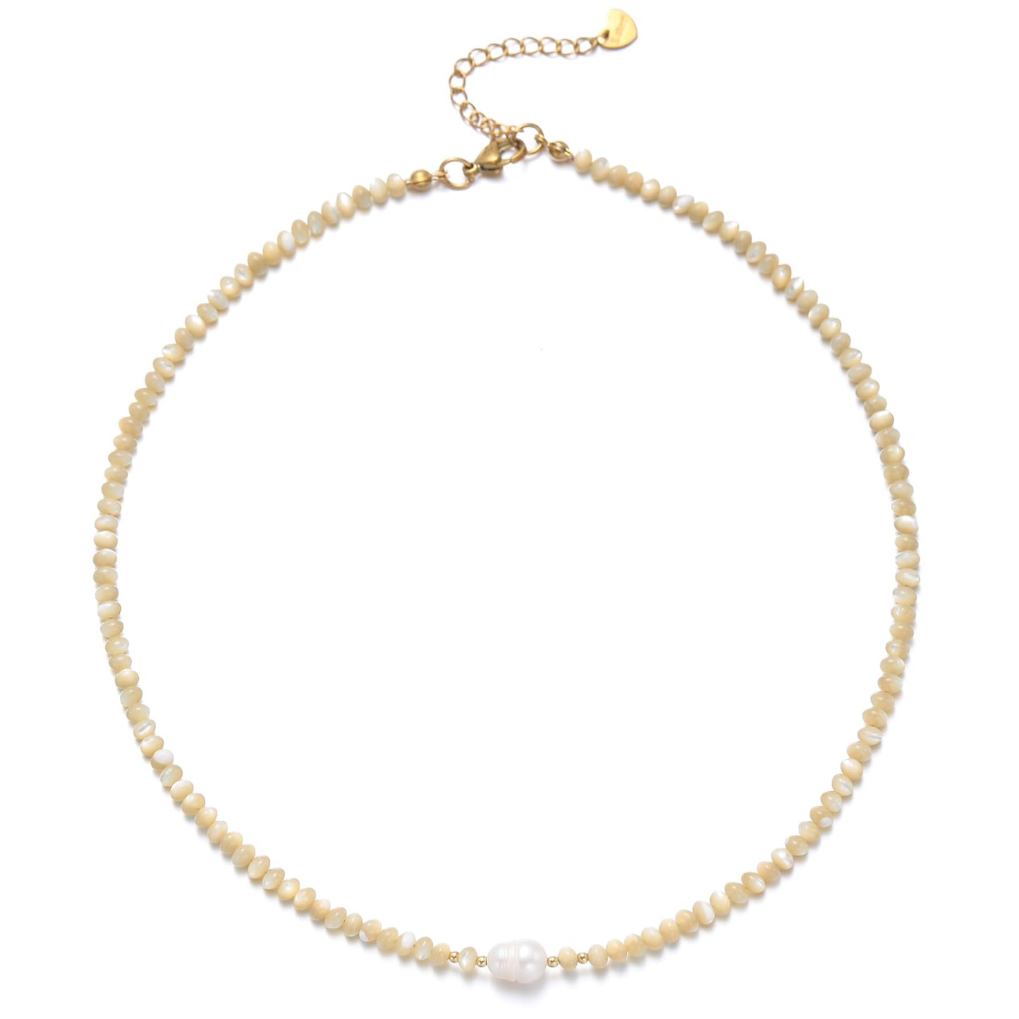ERNAULO Beaded Necklaces for Women Seashell Beach Necklace with Freshwater Pearl 14K Gold Plated Boho Summer Handmade Jewelry CK-Seashell-beige