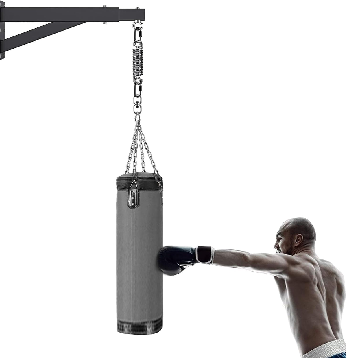 SELEWARE Heavy Bag Spring, Punching Bag Hanging Kit with Swivel & 2 Carabiners, 360 Rotational Hanging Accessory for Boxing Bag