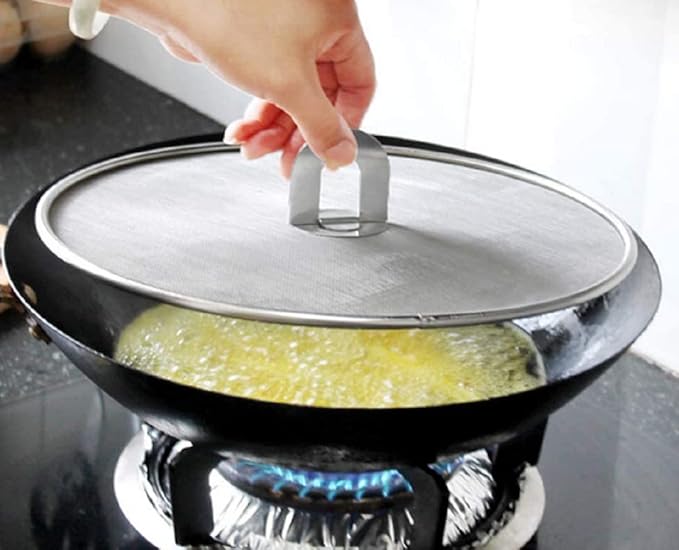 304 tainless Steel Splatter Screen Pan Lid with folding grip splatter guard oil splatter shield Frying Cooking Tools Practical Kitchen Accessories dishwasher safe (13 inch)