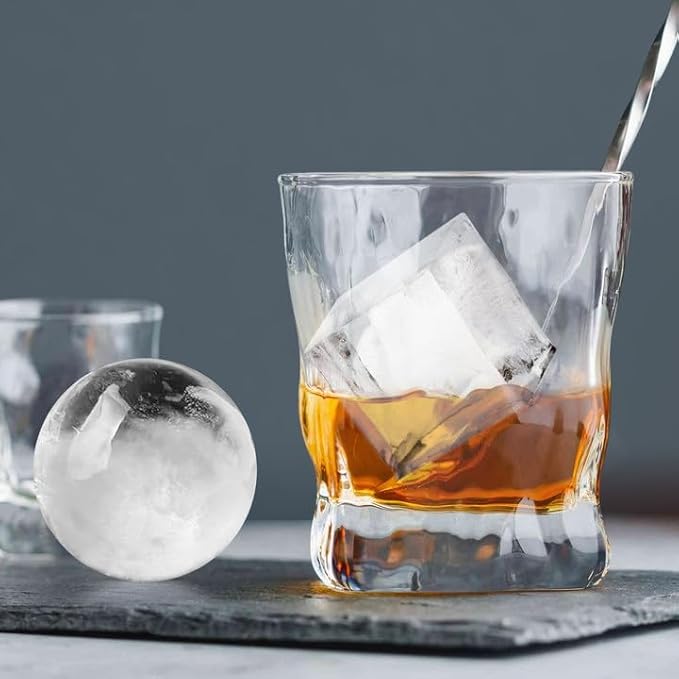 ROTTAY Ice Cube Trays (Set of 4), Sphere Ice Ball Maker with Lid & Large Square Ice Cube Maker for Whiskey, Cocktails and Homemade, Keep Drinks Chilled