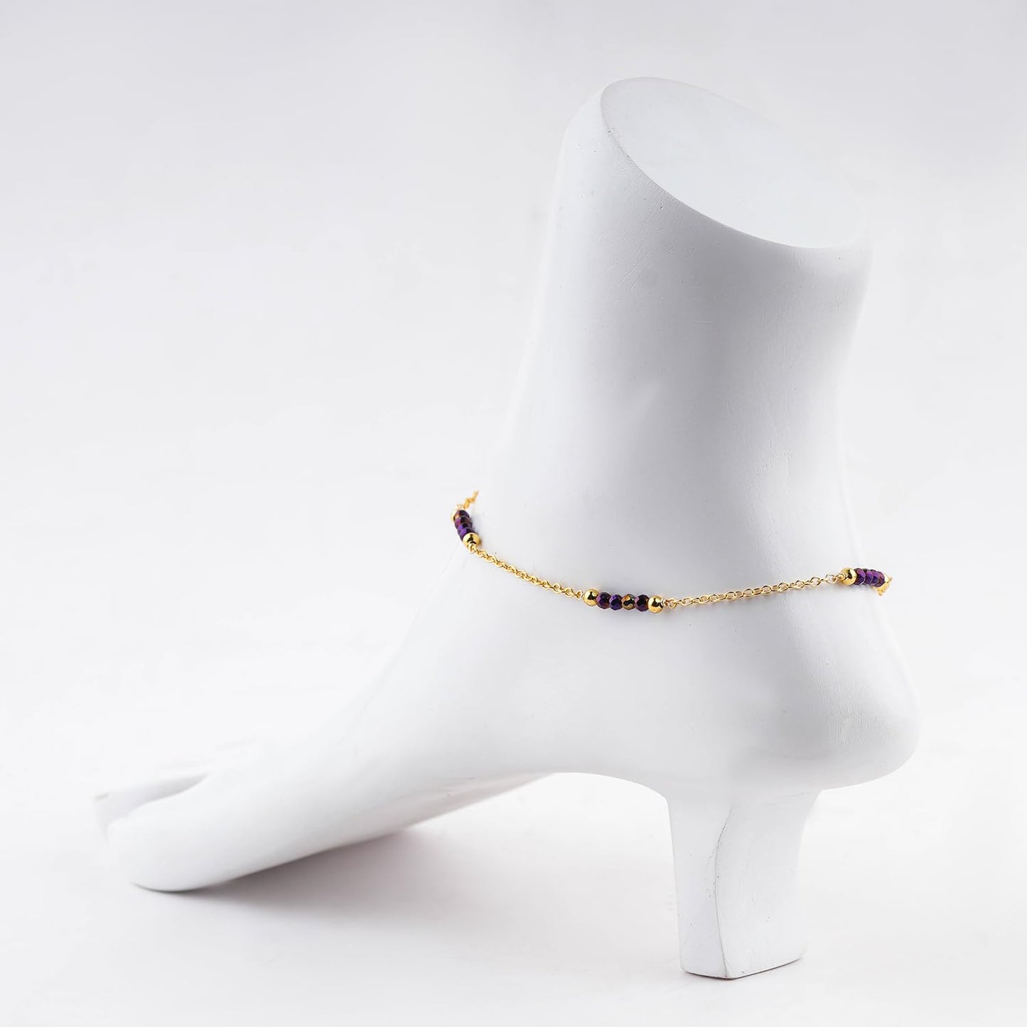 CRYSTALINES Natural Purple Hametite Gemstone Beads, Handmade Station Dangle Star Charms Anklet, 14K Gold Plated, Adjustable Fashion Boho Jewelry for Women, Healing Crystals, Christmas Gift