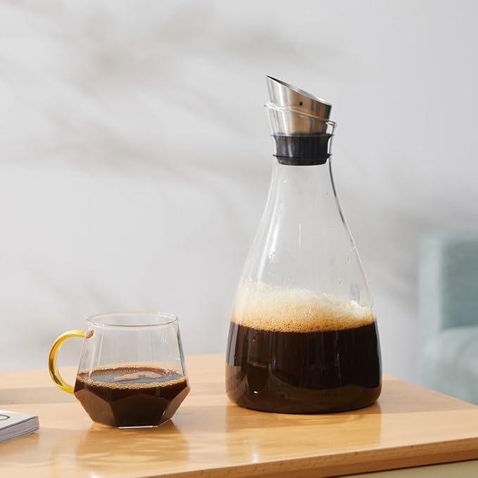 50 Ounces Borosilicate Glass Carafe with Lid, Glass Pitcher for Hot/Cold Water, Ice Tea and Lemonade Beverage