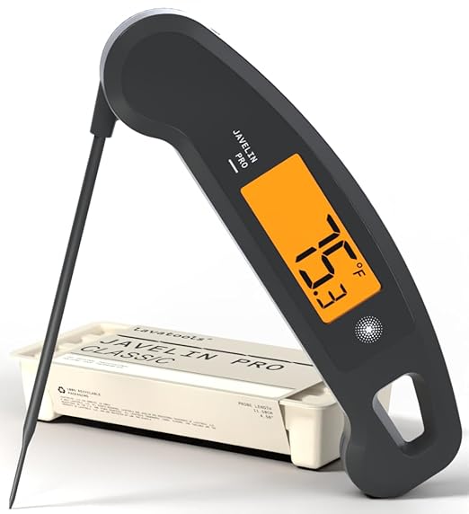 Lavatools Javelin® PRO Classic Ultra-Fast 2-Second Professional Digital Instant Read Meat Thermometer for Grill and Cooking, Auto-Rotating Backlit Display, IP65 Water Resistant – Ink