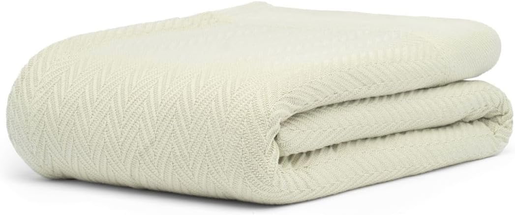 100% Cotton Herringbone Weave Blankets, 66" X 90" Twin, Throw Blanket for Bed, All Season Cotton Blanket, Cozy Blanket,Throws & Bed Blanket, Throw Blanket for Couch, Modern Home Decor -Sage
